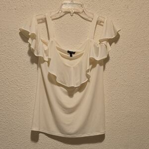 B18 Express White Cold Shoulder Ruffle Top Sz Sm